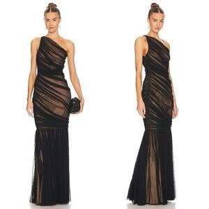 NEW NORMA KAMALI Diana Fishtail Gown Mesh & Nude Size S $495 Black Evening Small